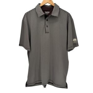 Straight Down Polo Shirt Mens Large Brown Stripe BELFAIR GOLF Logo Short Sleeve